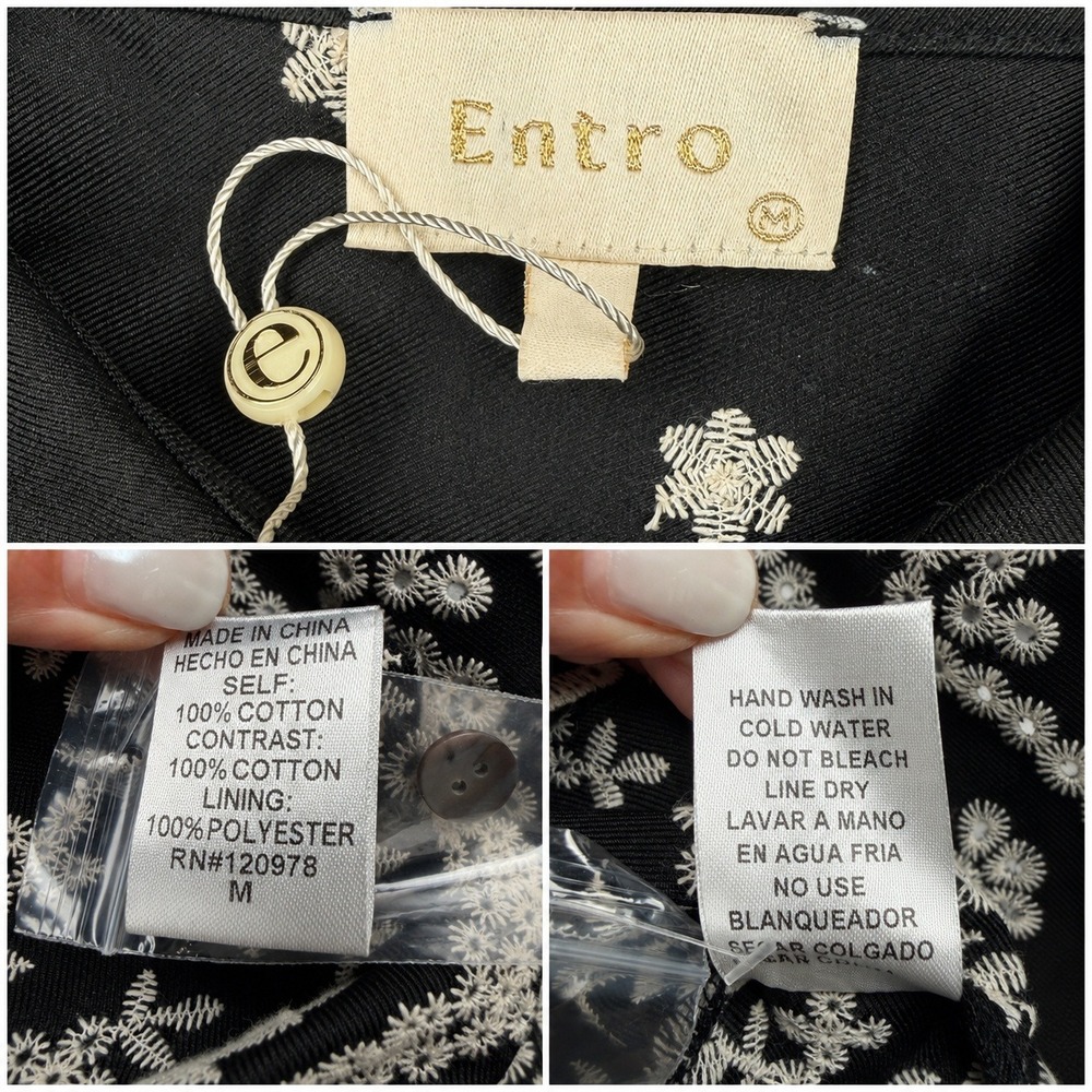 Entro Embroidered Cottagecore Puff Sleeve Scallop Hem Button Blouse Size M NWOT - Picture 5 of 8